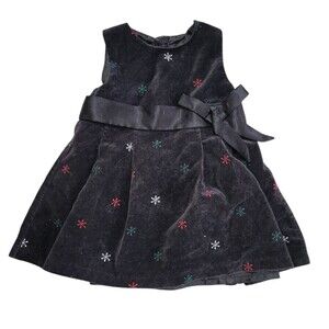 Oshkosh Vintage Black Velvet Embroidered Snowflake Dress Size 24 Months